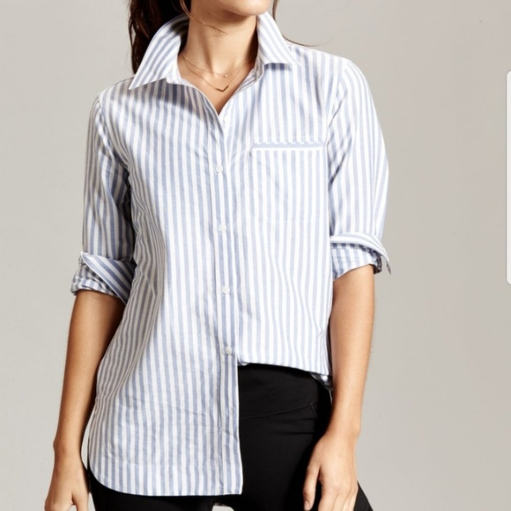 Athleta Striped Shirt Blue White Button Down XXS